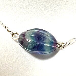 2/$20,Natural Rainbow Fluorite Necklace,Genuine Gemstone Bar Pendant & Stainless